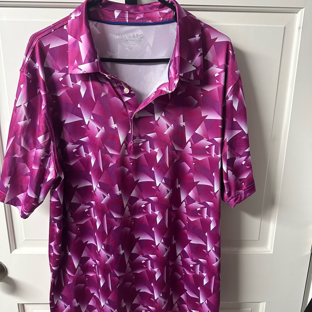 Pink and White Polo Shirt with Geometric Design